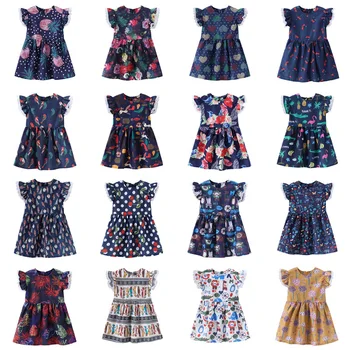 Платья для девочек, Летние Новые платья принцессы с летящими рукавами для девочек, детское платье с принтом