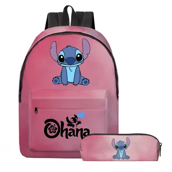 Mochila Stitch Disney, школьные сумки для подростков, детский рюкзак, дорожный рюкзак, студенческий ноутбук, сумки для книг, сумка для мультфильмов, аниме, 2 шт./компл.