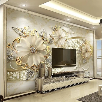 обои papel de parede на заказ, 3d стерео роскошные золотые украшения с европейским рисунком, настенная роспись домашнего декора для гостиной, ТВ-фон
