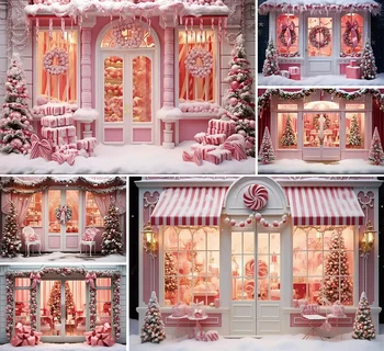 Фон для фотосъемки Mehofond Зимнее Рождество Розовый Конфетный Домик Снег Рождественская Елка Декор Детского семейного портрета Фон для Фотостудии