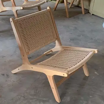 Пляжный стул из массива дерева в скандинавском стиле, из массива дерева, Плетеная веревка, Седло, Кожаная сетка, Красный стул, седло ручной работы, сделай САМ