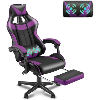 Эргономичный стул для геймеров, стул Hello Kitty, стулья для офисных видеоигр с регулируемым подголовником (фиолетовый), Индивидуальное кресло-табурет