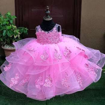 Роскошные розовые кружевные платья с прозрачным вырезом и кристаллами для девочек-цветочниц, бальное платье принцев для первого причастия, выпускной бал, мода 2023 г.