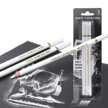 3 шт Белые угольные карандаши для рисования Мягким / средним / твердым белым углем, деревянные карандаши для рисования художником, смешивания эскизов 24BB