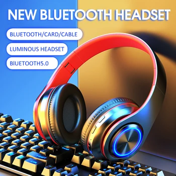 Новые беспроводные наушники Bluetooth 5.0 Складная стереогарнитура HIFI с поддержкой SD-карты с цветным рисунком RGB Игровые спортивные наушники