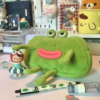 Настольный Органайзер Big Mouth Frog Pen Bag Большой Емкости Косметичка Пеналы Плюшевые Канцелярские Принадлежности На Молнии Школьный Офис