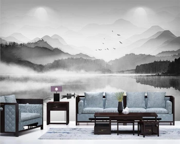 Индивидуальные 3D обои новая китайская черно-белая художественная концепция, фреска с дзен-пейзажем, фоновая стена для телевизора в гостиной обои