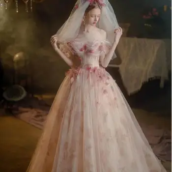 2023 Новые Мечтательные Пышные платья с открытыми плечами, Фантастические Розы, Бальное платье принцессы, Тюлевые аппликации, Свадебное платье