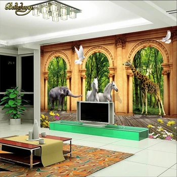 Фотообои beibehang Custom Forest elephant horse papel de parede Большая фреска Фон гостиной Обои 3D Обои