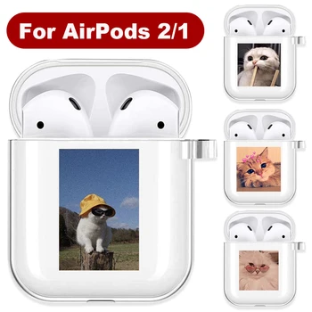 Чехол для Apple Airpods с милым рисунком кошки, мягкий прозрачный защитный чехол для наушников Bluetooth для Airpods1/ 2, мягкий чехол