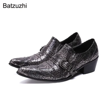 Batzuzhi/ Мужская обувь на высоком каблуке 6,5 см В Корейском стиле, Черные модельные туфли Из натуральной кожи С острым носком, Мужская Официальная Деловая обувь