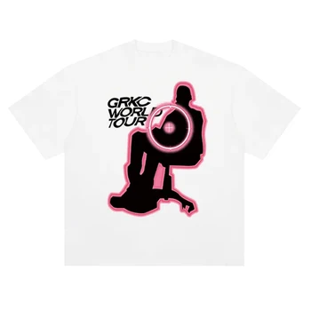 Розовая Мужская Неформальная футболка с геометрическим принтом, Уличная Одежда в стиле Панк, Хип-хоп, Рок, Удобный Свободный Крой, Американский Хлопок
