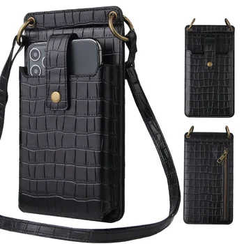 Женский кошелек Диагональная упаковка, портмоне с крокодиловым узором, черный, в стиле ретро, можно разместить многофункциональный мобильный телефон