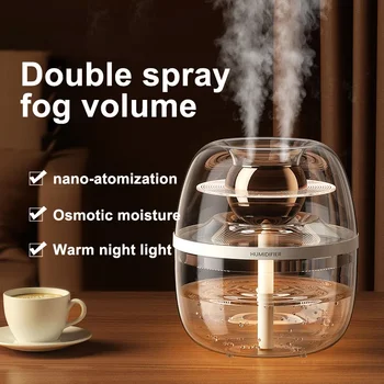 Новый увлажнитель воздуха с двойным распылением объемом 2 л, домашний Немой Прозрачный распылитель-туман с ночником, USB-увлажнитель большой емкости для спальни, офиса