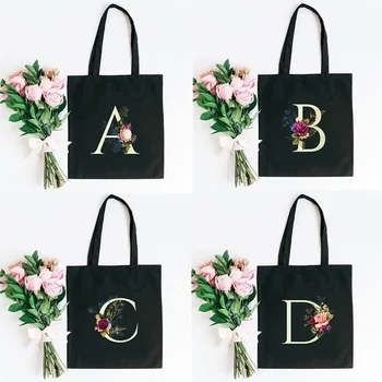 Черная холщовая сумочка для девочек, футляр с буквенным принтом, красивая модная сумочка, сумка на плечо, женская холщовая сумка для покупок для отдыха