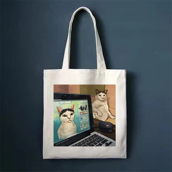 Сумка-тоут с милым котом, сумки для покупок из хлопчатобумажной ткани через плечо, женская сумка, Эко-складная Многоразовая сумка для покупок