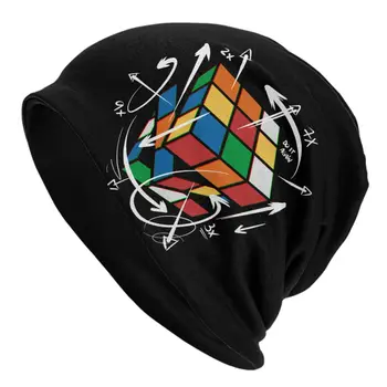 Rubix Rubiks Cube Математическая Формула Шапочка-Бини Зимняя Теплая Шапочка Femme Вязаные Шапки Хип-Хоп Лыжный Гик Волшебный Подарок Тюбетейки Шапочки-ушанки
