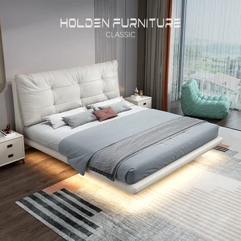 Итальянский легкий кожаный гамак в роскошном кремовом стиле, двуспальная кровать, кожаная кровать, высококачественная атмосферная кровать fairy cloud
