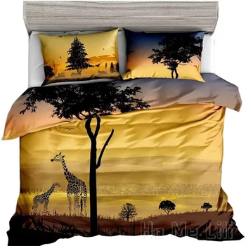 Комплект постельного белья Peaceful Animals С изображением жирафов на фоне заката В пододеяльнике От Ho Me Lili Wild View Без одеяла внутри