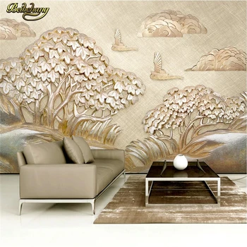 beibehang Пользовательские фотообои настенные фрески наклейки на стены роскошный золотой рельеф парусник дерево облако 3d телевизор настенная бумага de parede