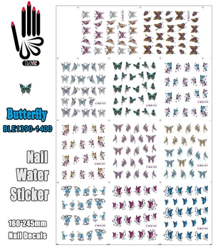 11 Листов / лот Art Nail BLE1390-1400 Красочная наклейка для дизайна ногтей с бабочкой, Наклейка с водой для украшения ногтей (11 ДИЗАЙНОВ В 1)
