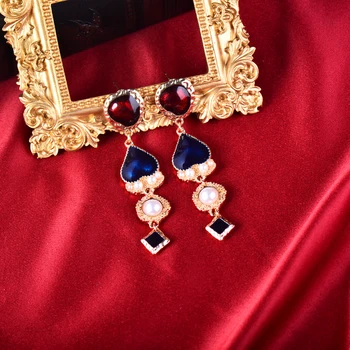SINLEERY винтаж сине-красная эмаль длинные висячие серьги для женщин свадебная вечеринка ювелирные аксессуары ES854