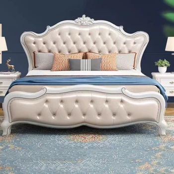 Королевская роскошная двуспальная кровать с современным белым королевским изголовьем, двуспальная кровать для девочек, спящих с подсветкой, мебель для спальни