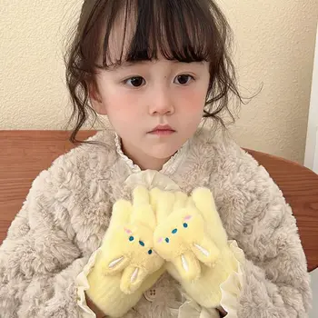 Зимние Теплые Варежки Детские Милые Перчатки Мультяшный Дизайн Вязаные Перчатки Детские Плюшевые Перчатки Защита От Холода С Рисунком Кролика