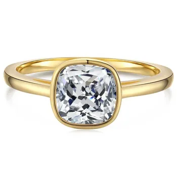 18-Каратное Позолоченное Серебро 925 пробы 7*7 мм с Высокоуглеродистым Бриллиантом, Ювелирное кольцо для женщин, Обручальное кольцо с драгоценными камнями для женщин