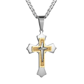 Трехслойное ожерелье с крестом Иисуса Христа из нержавеющей стали, религиозные украшения для мужчин и женщин