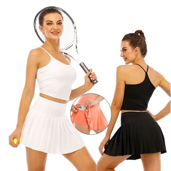 Женская одежда для тенниса, одежда для бадминтона, Комплект для йоги, Плиссированная юбка с карманом, майка для фитнеса, спортивные шорты, костюм для бега, Женские шорты для гольфа