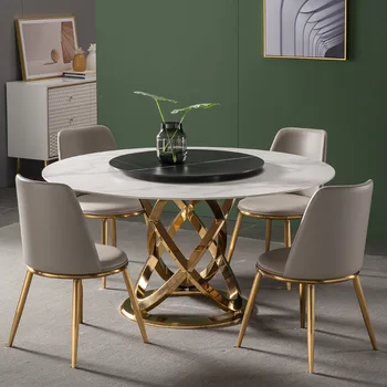 Круглый Обеденный стол из мраморного сланца, Простая Домашняя Мебель для столовой