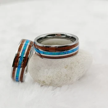 Высококачественные кольца из карбида вольфрама, мужские кольца из дерева с голубым опалом, Юбилейные Модные дизайнерские украшения, свадебные пары, кольцо на палец, женщины