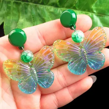 1 пара искусственных сине-зеленых хрустальных подвесок-бабочек, серьги-гвоздики SG5313