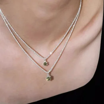 Синтетический муассанит Новое простое и стильное сверкающее ожерелье из 1 карата оливково-зеленого циркона с подвеской на ключице женская цепочка