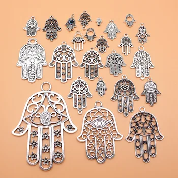 24шт Коллекция ручных талисманов Хамса античного серебряного цвета для изготовления ювелирных изделий своими руками, 24 стиля, по 1 из каждого