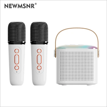 Мини-сабвуфер с двумя микрофонами, портативная караоке-машина для взрослых и детей, акустическая система Bluetooth с 2 беспроводными микрофонами, Музыкальный плеер