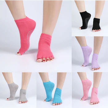Носки для йоги с открытым носком, спортивные, впитывающие пот, анти-массажные носки для ног с пятью пальцами