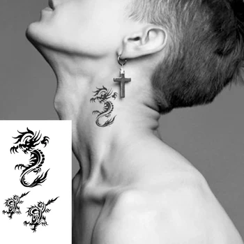 Водонепроницаемая Временная татуировка, наклейка с Летающим Драконом, Флэш-татуировки с животными, Тотем, Крутой Боди-арт, рука, шея, Поддельные татуировки на рукавах, Женщины, Мужчины