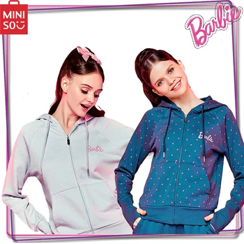 Женская спортивная одежда Miniso Barbie Y2K, Осенне-зимняя верхняя одежда, топ с длинным рукавом, Милый кардиган, куртка, Повседневная толстовка на молнии В подарок