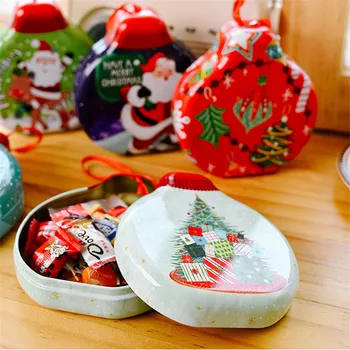 Цветная коробка из жести в форме шара, Подвеска в виде Рождественской елки, Мультяшный Санта-Клаус, Подвесной футляр для хранения, Круглая коробка конфет с цветным принтом