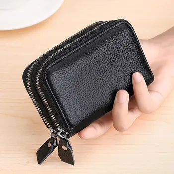 Мода двойная молния держатель кредитной карты кошелек из натуральной кожи RFID блокировка кошелек сцепления монета карман для ключей небольшое изменение карты сумка