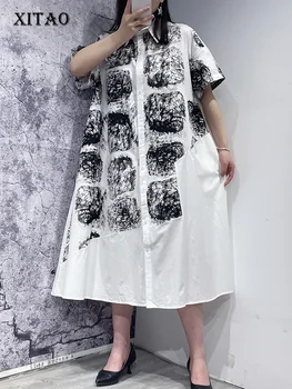 Свободное женское платье с принтом XITAO Simplicity Women 2023, летнее новое повседневное модное платье с коротким рукавом и отложным воротником WLD11541