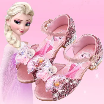Босоножки на высоком каблуке для девочек Frozen Elsa 2024, Летняя детская обувь принцессы, обувь большого размера, обувь для показа изысканной красоты