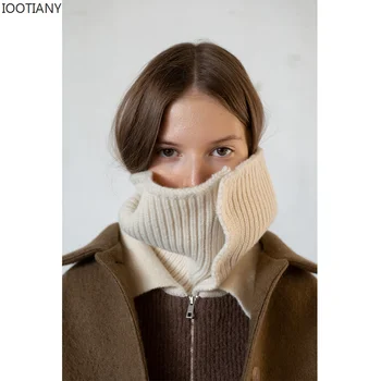IOOTIANY, новый женский осенне-зимний теплый шарф, шерстяной вязаный шарф на пуговицах, повседневные милые однотонные шарфы