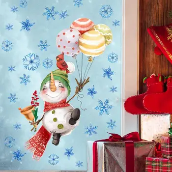 Рождественские наклейки на стены в виде снеговика, наклейки в виде снежинок, украшения для окон, Мультяшные украшения для окон, Праздничная пленка для окон Для