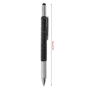 Металлическая ручка 6 в 1 Многофункциональный инструмент Шариковая Ручка Отвертка Линейка Спиртовой Уровень Прямая поставка
