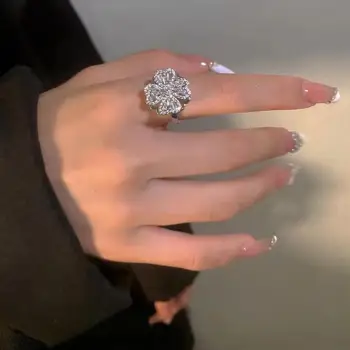 Модное кольцо с цирконом в виде четырехлистного клевера для женщин, снимающее беспокойство, вращающееся открытое кольцо для снятия кольцевых украшений
