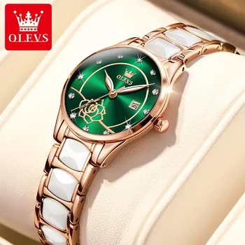 OLEVS 3606 Женские кварцевые часы с камелией, элегантный керамический ремешок, оригинальный импортный механизм, женские водонепроницаемые наручные часы