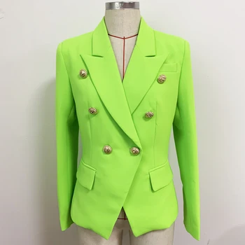 ВЫСОКОКАЧЕСТВЕННЫЙ новейший дизайнерский пиджак 2024 года, женский классический двубортный приталенный блейзер с пуговицами в виде льва, флуоресцентно-зеленый